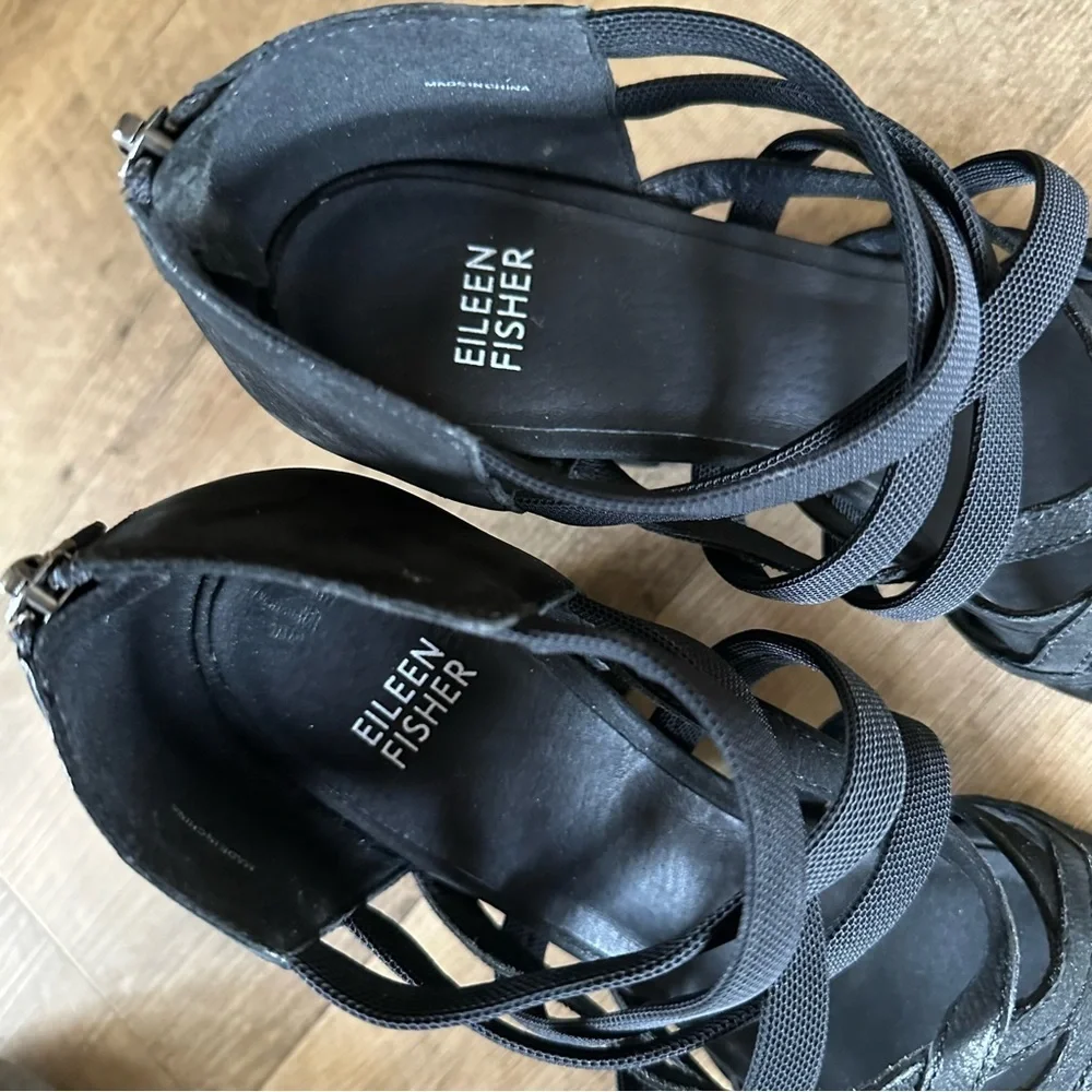 Eileen Fisher Fara Caged Leather Heeled Sandals